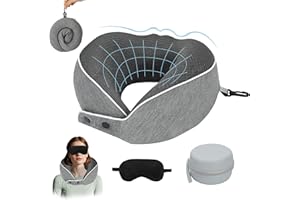 Chumix Cuscino da Viaggio, Cuscino Collo Memory Foam, Cuscino Cervicale Viaggio Portatile, Cuscino Aereo Viaggio con Mascherina per Dormire 3D e Contenitore in EVA, per Aereo Auto e Treno