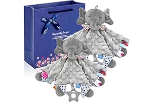 UNMOT 2-Pack Baby Comforter Gift Set | Newborn Elephant Security Blankets for Baby Boy or Girl| Ideal Soft Toys for Infant 0-12 Months (2-Pack Elephant Comforters with Gift Box)