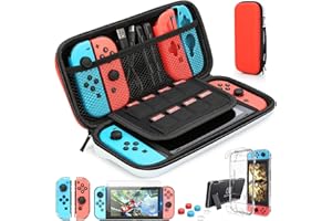 ANICEMOON HEYSTOP Étui Compatible avec Nintendo Switch - Housse de Transport pour Switch - Protection d'écran HD Switch - Capuchons Compatible avec Accessoires de Console Nintendo Switch (Rouge/Blanc)
