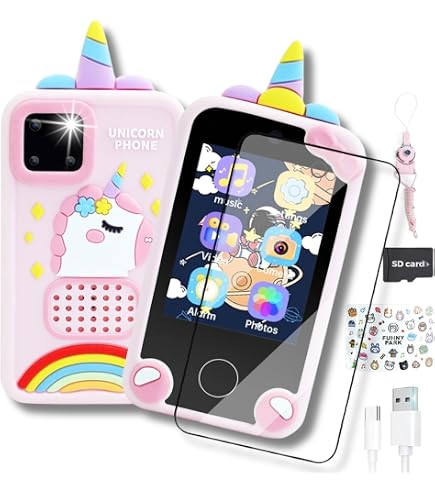 PTHTECHUS Appareil photo pour enfants, jouet, téléphone portable pour filles et garçons - Écran tactile - Lecteur MP3 avec caméra à rabat - Traqueur d' habit - Jeux - Alphabet - Apprentissage