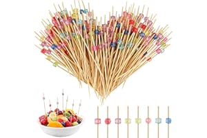 NVGVUP Pack of 200 Cocktail Skewers, 12 cm Finger Food Skewers, Cocktail Sticks, Wooden Toothpicks with Coloured Crystal Squares, Party Skewers for Cocktail Fruit Antipasti Drinks Cake Appetizers