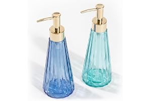 Relaxdays tvåldispenser, 2-pack, 320 ml, glas, påfyllningsbar, grön
