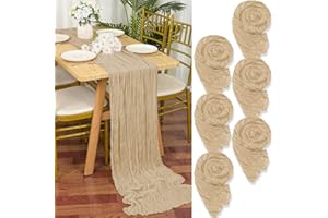YMHPRIDE Lot de 6 Chemins de Table en étamine en Beige, 90 x 300cm en Tissu de Gaze Rustique,Beige décoration de Table de Mariage Nappe pour fête de Douche Nuptiale décorations de Table