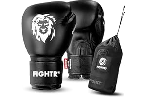 FIGHTR® Guantes de Boxeo de Piel auténtica para Hombres y Mujeres, para Boxeo, MMA, Muay Thai, Kickboxing y Artes Marciales, 10, 12, 14, 16 oz, Incluye Bolsa de Transporte