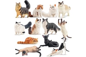 EYSCOTA Cat Figurines Playset, 12PCS Cute Miniature Cat Figurine Toys, Cat Cake Toppers for Birthday Party, Persian Siamese Animal Figures for Toddlers Cat Lovers