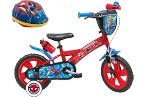 A.T.L.A.S. Bicicletta 12'' Spiderman dotata di 1 freno, piastra anteriore decorativa, parafanghi, carter e stabilizzatori. + Casco Spiderman incluso!