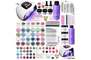 SPTHTHHPY Gel Nail Polish Kit with Acrylic Nail Kit,48W LED Light+6 Colors Gel Polish+3 Colors Acrylic Powder+90ML EMA Liquid+Top & Base Coat+Glitter Manicure Tools Nail Art Kit for Beginner