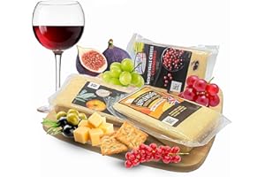 GENERIC Cheese Wedges & CheeseBoard Gift Set - A Selection of 3 x 150g Applewood, Wensleydale, Cheddar with Onion Sage and Cheese Board for Serving. Cheese Gift Set for Birthday Gifts, Food Hamper