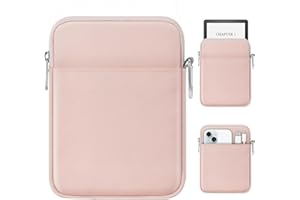 MoKo Padded Ereader Sleeve Case for 6-7 inch Ereader Tablet Bag Protective Cover Pouch with a Carabiner, Compatible with 7" eReader Colorsoft Signature Edition 2024, Pink