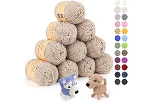Coopay 10 Pelote de Laine à Tricoter, 450g (10x 45g), Laine Crochet Doux en Coton et Fibre, 5 Brins, Laine Crochet Tricot pour Layette, Fil à Crocheter Écharpe, Couverture, Gant - Kaki Blanc