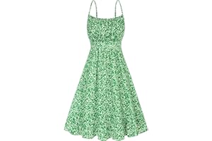 GRACE KARIN Vestito Donna Pieghe Schiena Nuda Senza Manica Stampata Floreale Spallacci Spaghetti