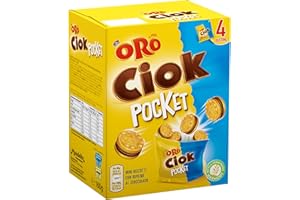ORO SAIWA Oro Ciok Mini Cookies Mini Biscotto Cookies Ripieno di Gocce di Cioccolato al latte Fonte Naturale di Fibre, Senza Coloranti e Conservanti 4 monoporzioni da 40g 160 g