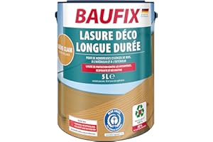 BAUFIX Lasure déco longue durée chêne clair, satinée brillante, 5 litres, Lasure pour bois, Lasure de protection du bois, pour intérieur et extérieur, pour nombreux bois de résineux/feuillus