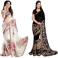 Anni Designer Women's Multi Color Georgette Printed With Blouse Piece Sarees (Pack of 2)(GEOR-CMB-026_Free Size)