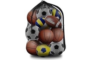 BROTOU Bardzo duża siatka na piłki, 75 x 100 cm, worek na piłki, siatka, na 10-15 piłek, wielofunkcyjna, sportowa torba siatkowa ze sznurkiem i paskiem na ramię