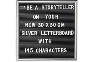 Relaxdays Tableau à lettres, 145 signes, chiffres, caractères spéciaux, 30x30 cm, panneau à rainures, plastique, argenté
