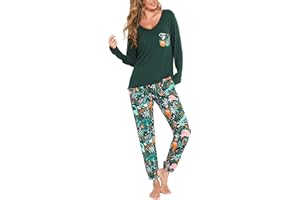Lovasy Ensemble de Pyjama Femme Cotton Sexy Hiver Grande Taille Ensembles Manche Longue Col en V 2 Pièces Sensuel Dentelle pour Automne Noël