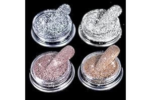 Allstarry Diamond Nail Glitter 4 Colors Sparkling Korea Reflective Diamond Glitter Dust Shiny Powder Pigment Nail Supplies for Nail Art Gel Polish Disco Party Nightclub Wedding Crafts