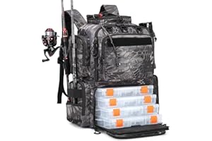BlesMaller 50L Angelrucksack mit 4 Boxen & Rutenhaltern Angeltasche wasserabweisend Angel Rucksack für Angelausrüstung