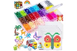 FFWHKON Pegboards for Perler Beads, 5000 Pieces Fuse Beads Kits Including 5 Large Perler Boards, 5 Tweezers and 5 Ironing Papers, Handmade Learn DIY Accessories Set