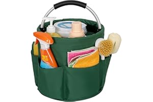IPEB Cleaning Caddy Organizer with Handle Foldable Cleaning Bucket Organizer Cleaning Caddy Bag Cleaning Tool Bucket Multi-pocket Tool Bag for Cleaners & Housekeepers,Green