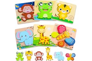 lenbest Puzzle in legno per bambini, 6 pezzi, giocattolo Montessori, puzzle in legno, animali, gioco educativo, puzzle bebe 1 anno, regalo di compleanno per bambini, ragazza, 1 2 3 anni