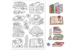 GLOBLELAND Libri Vintage Timbri Trasparenti Buste Fiori Penna D'Oca Scatola D'Inchiostro Timbri In Silicone Trasparenti per Forniture di Scrapbooking Fai-Da-Te Goffratura Carta Carta Album