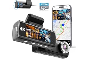 KAWA Kamera samochodowa z przodu z tyłu 4K, darmowa karta 64 GB, kamera pokładowa do samochodu 4K+1080P, Sony Starvis IMX415, GPS i WiFi, noktowizor, tryb parkowania 24H, kamera samochodowa, D8