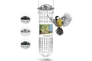 Wildtier Herz Meisenknödelhalter in Edelstahl - Futterstation für 4 Meisenknödel, Wetterfest und Langlebig - Vogelfutterstation Hygienisch für Ganzjährige Vogelfütterung - 38x10 cm, Silber