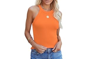 Homlan Débardeur sans Manches pour Femme Dos Nageur Col Rond Basic Slim Fit Chemises élégantes Hauts côtelés Tricot Cami Top Sexy