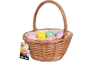 KOTARBAU® Cestino di vimini con manico, rotondo, marrone, 22 x 17,5 x 25 cm, cestino pasquale per bambini, intrecciato con manico