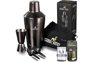 BARMINGO Cocktail Shaker Set [1,3 - SEHR GUT] - 500ml Edelstahl Cocktailshaker mit Bar Zubehör, Cocktail Set | Bar Set | Barkeeper Set | Cocktail Mix Set | Bar Geschenkset | Schwarz