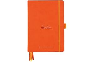RHODIA 118583C - Carnet Rigide Bullet Journal Goalbook Tangerine - A5 14,8 x 21 cm - Pointillés Dot - 240 pages - Papier Clairefontaine Blanc 90 g/m² - 3 Rubans, Fermeture Élastique - Simili Cuir