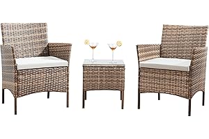 TMEE Rattan Garden Outdoor Furniture Set 3 Pieces Patio Conversation Set PE Wicker 2 Sofa Chairs with Cushions and Coffee Table for Poolside Backyard Balcony, Yellow Brown