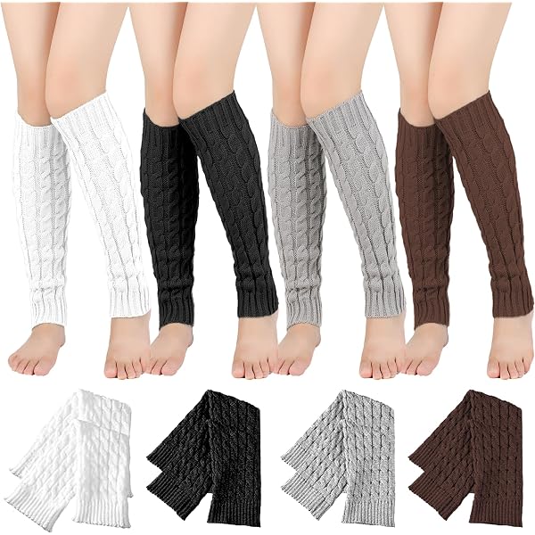 3 Paires De Jambières Tricotées - Blanc, Noir, Gris - Côtelées Chaudes Pour Hiver, Patinage, Yoga, Fête 80s