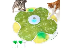 PUHOHUN Jouet pour Chats d'Intérieur Adultes, Jouet Interactif avec Plume pour Chats et Chatons, Mode Cache-Cache Automatique avec Sons de Piaillement, Jouet Interactif Rechargeable pour Chat (Vert)
