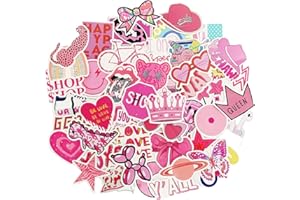 TRCOUSOA 50pcs Pink Preppy Style Stickers Valentines Day Pink Girl Laptop Computer Bedroom Wardrobe Skateboard Phone Luggage Guitar DIY Decal For Students Teens Girl