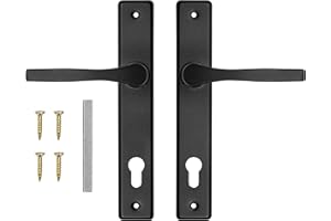 ADGO Poignée de Porte Ensemble de Poignées Droite et Gauche pour Porte à Clé, R=90 mm, Rectangulaire, Poignée en Aluminium pour une Serrure étroite, Plaque d'acier Enduit de Poudre Galvanisée, Noir