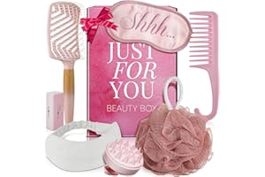 Lily England - Coffret de soins pour femmes - 7 pièces Spa Beauty Gifts in Pink - Kit de relaxation avec brosse à cheveux, peigne, masque de sommeil, bonnet de douche et bandeau
