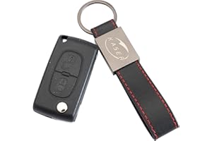KASER Coque Clé Télécommande Plip 2 Boutons pour Citroen 2 Botones Citroen C1 C2 C3 C4 C5 avec Porte-Clés en Cuir