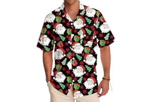 VVNTY Mens Christmas Shirt Xmas Button Down Shirts Funny Printed Short Sleeve Party Holiday Top