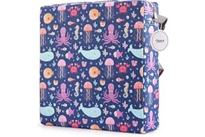 Zicac Portable Réhausseur Coussin de Siège Chaise Haute avec Boucle de Sécurité pour Repas Voyage de Bébé Bambin Enfant Tout-Petit Motif de Cartoon Animaux Coloré (Bleu/Violet)