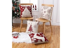 CAROMIO Weihnachtskissenbezüge 4er Set, Weihnachtskissenbezüge Rot Weihnachtsdekorationen 50 x 50 cm Weihnachts kissenbezüge Deko für Sofa, Heimdekoration Xmas Cushion Covers 20 Inch
