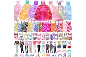XERTEAM Ensemble de vêtements et accessoires de poupée 44 pièces, 3 robes de mariée, 3 maillots de bain, bikini, 5 jupes à bretelles, 2 hauts, pantalons, 10 chaussures, 16 bijoux, 5 cintres, compatible avec