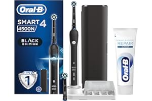 Oral-B Spazzolino Elettrico Ricaricabile Smart 4 4500 Nero + Dentifricio Oral-B Gengive & Smalto Repair Classico. 1 Spazzolino, 1 Dentifricio