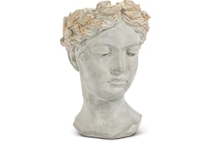 Abbott Collection 27-APHRODITE-535-LG Large Woman Head Planter, Grey/Gold