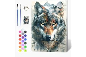 Auremi Loup Peinture par numéros 20x30 avec cadre–Animaux Peinture par numéros adulte facile–Kit cadeau créatif pour–Tableau DIY détente à peindre