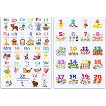 Poster Educativo LIYAOLI Per Bambini Con Alfabeto, Numeri E Meteo – Stampa Artistica Bohémien Per Cameretta E Aula, 28x35,6 Cm, Senza Cornice