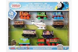 THOMAS & FRIENDS Multipack trenino giocattoli bambino 3 anni - Thomas and Friends playset con 10 locomotive in metallo - Treno giocattolo bambini da 8 a 14 cm - Celebrate with Thomas GRG41, multicolore
