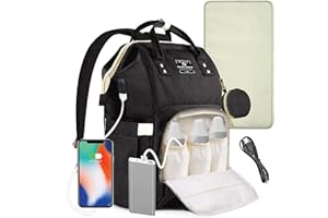 ComfyDegree Baby Bag Diaper Changing Backpack Waterproof Large Capacity Travel Rucksack w/Pacifier Holder USB Cable Stroller Straps Insulated Warmer Pockets for Mom and Dad(Black)